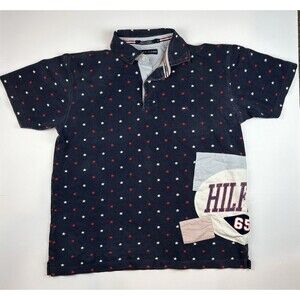 Vintage Men's Tommy Hilfiger Polo Shirt Navy Stars Graphic 1990s Size Large